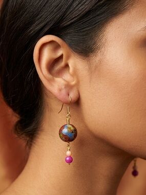 Artisan Rust Cloisonné Double Hand Wrapped Mother of Pearl Earrings 1